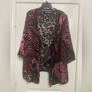 Chic & Unique Pink & Black Animal Print Sheer Kimono Cardigan SZ L